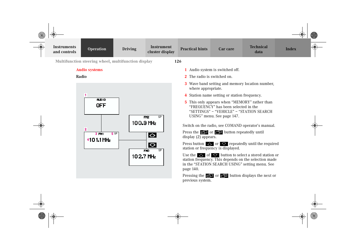 Audio systems, Radio | Mercedes-Benz 2002 CL 600 User Manual | Page 129 / 430