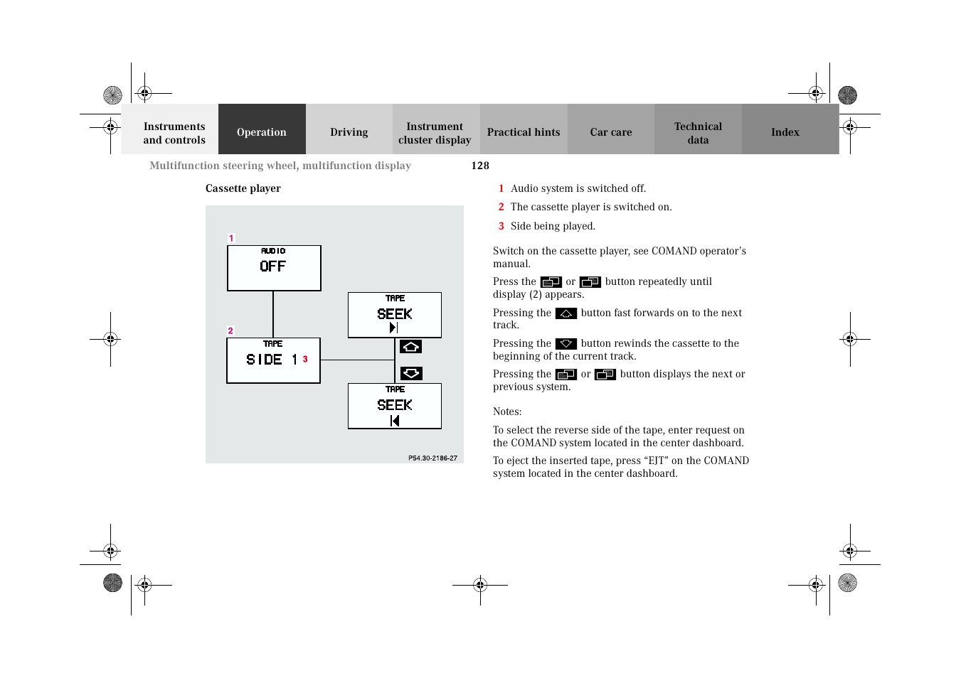 Cassette player | Mercedes-Benz 2002 CL 600 User Manual | Page 131 / 430