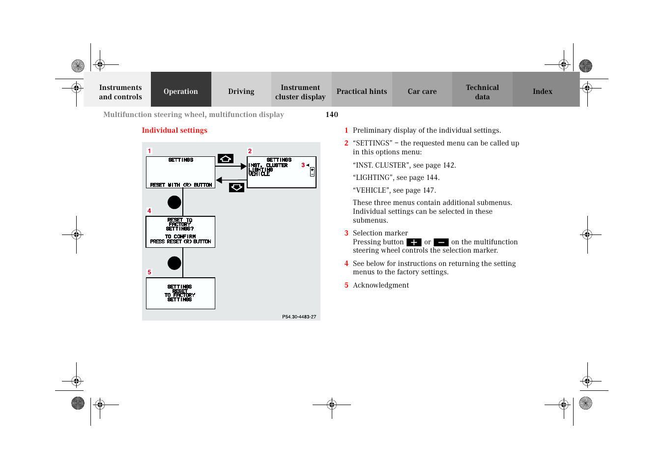 Individual settings | Mercedes-Benz 2002 CL 600 User Manual | Page 143 / 430