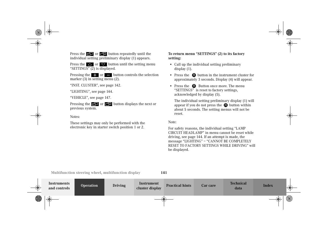 To return menu | Mercedes-Benz 2002 CL 600 User Manual | Page 144 / 430