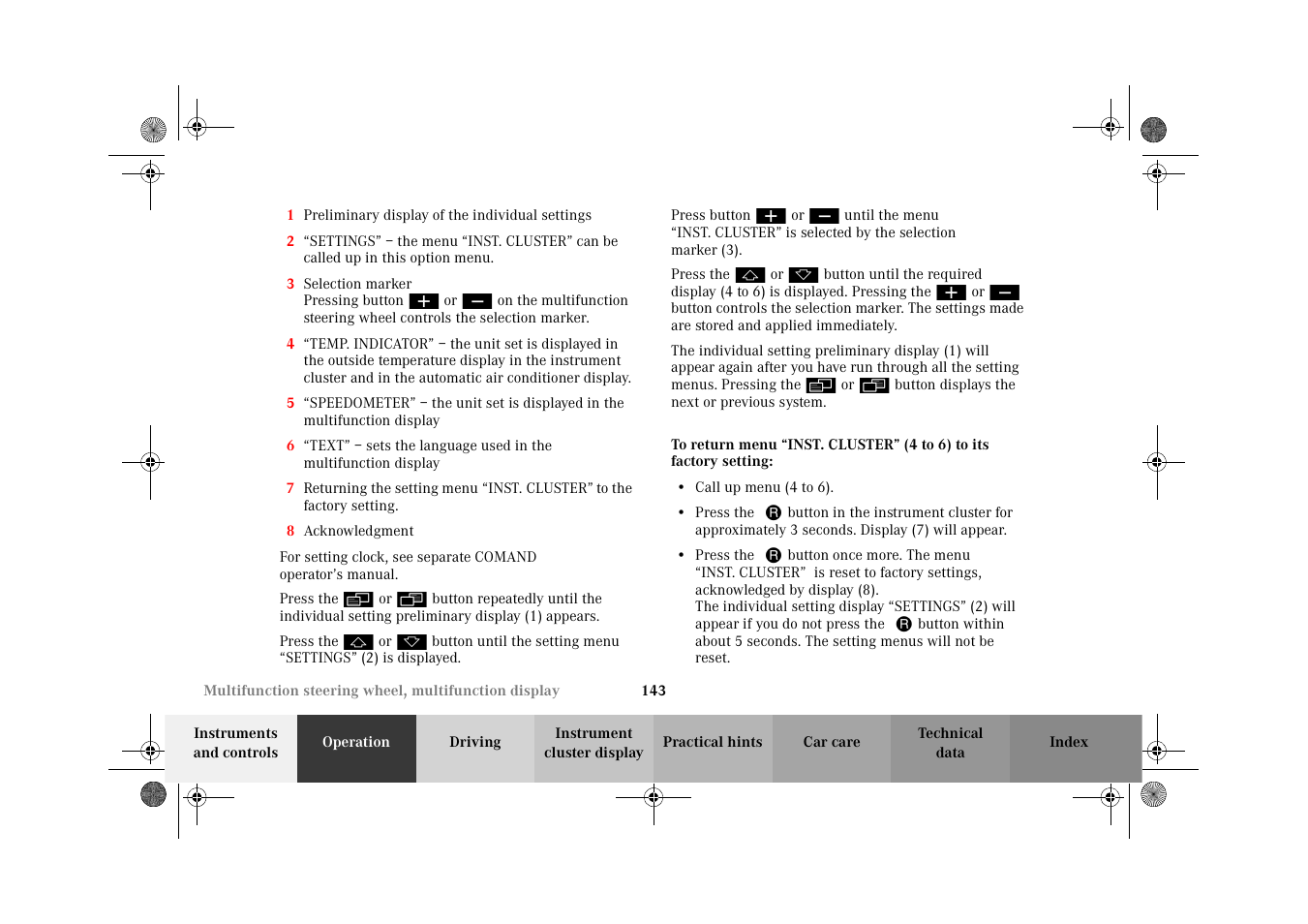 To return menu | Mercedes-Benz 2002 CL 600 User Manual | Page 146 / 430