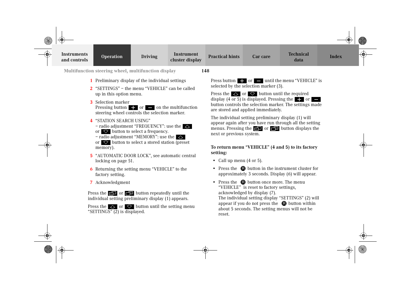 To return menu | Mercedes-Benz 2002 CL 600 User Manual | Page 151 / 430