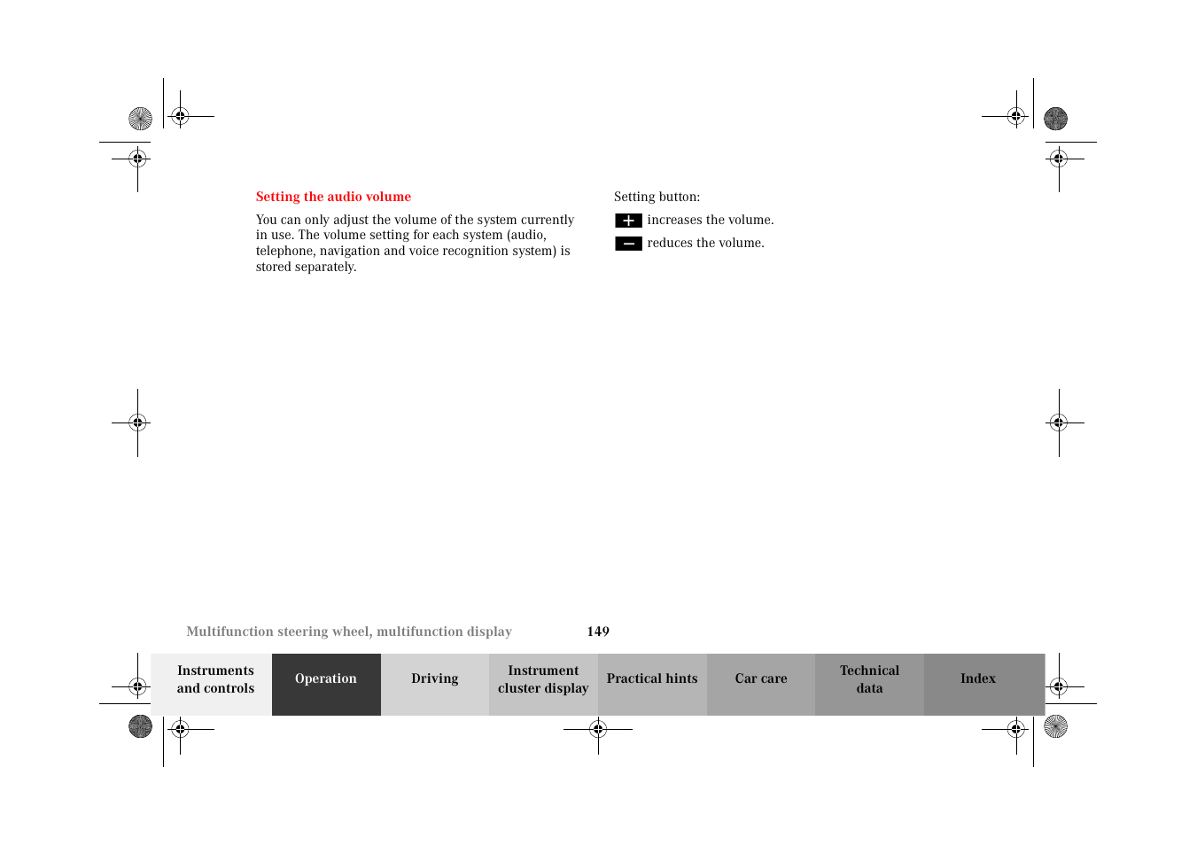 Setting the audio volume | Mercedes-Benz 2002 CL 600 User Manual | Page 152 / 430