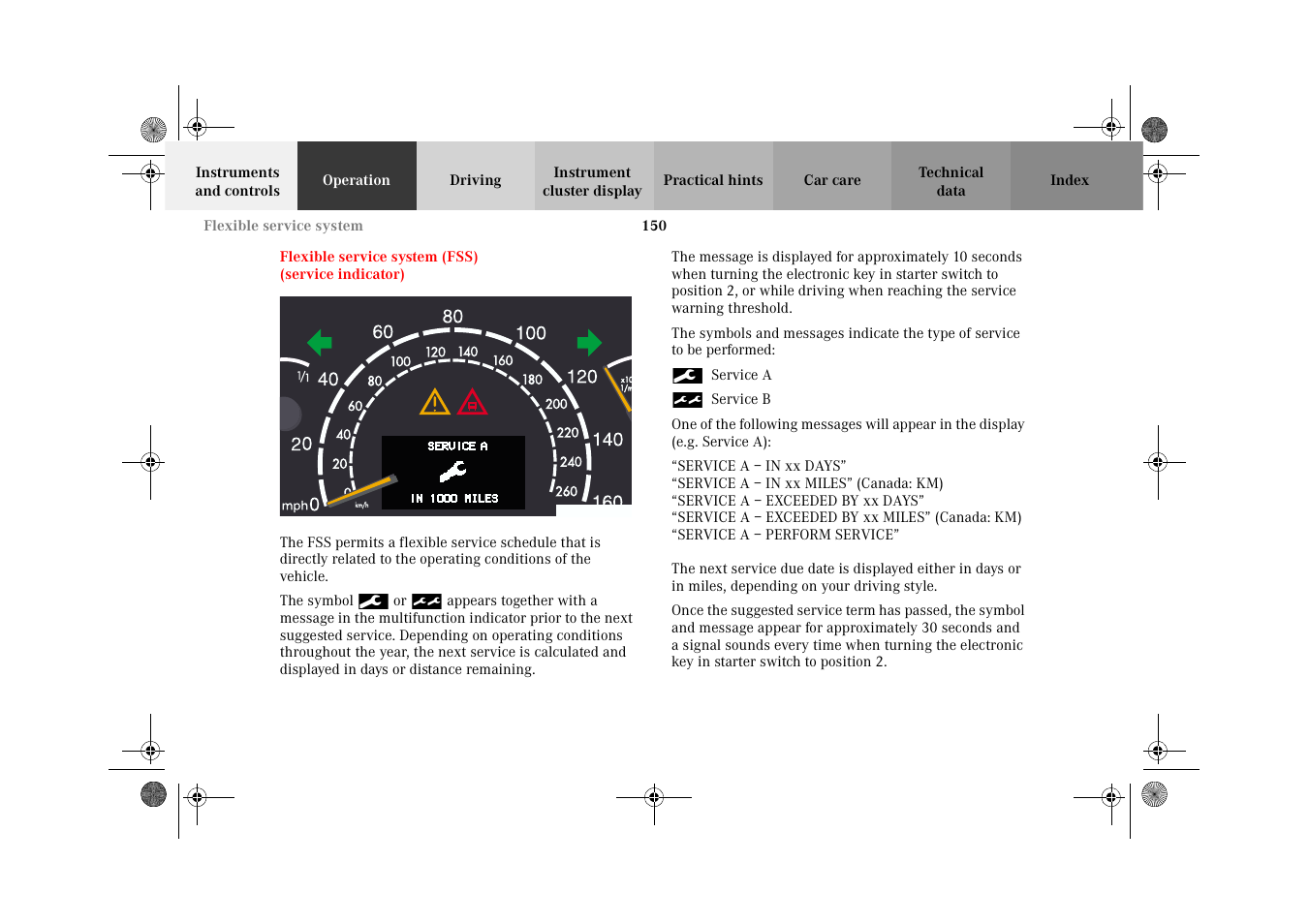 Flexible service system (fss), Flexible service system, Fss) | Mercedes-Benz 2002 CL 600 User Manual | Page 153 / 430
