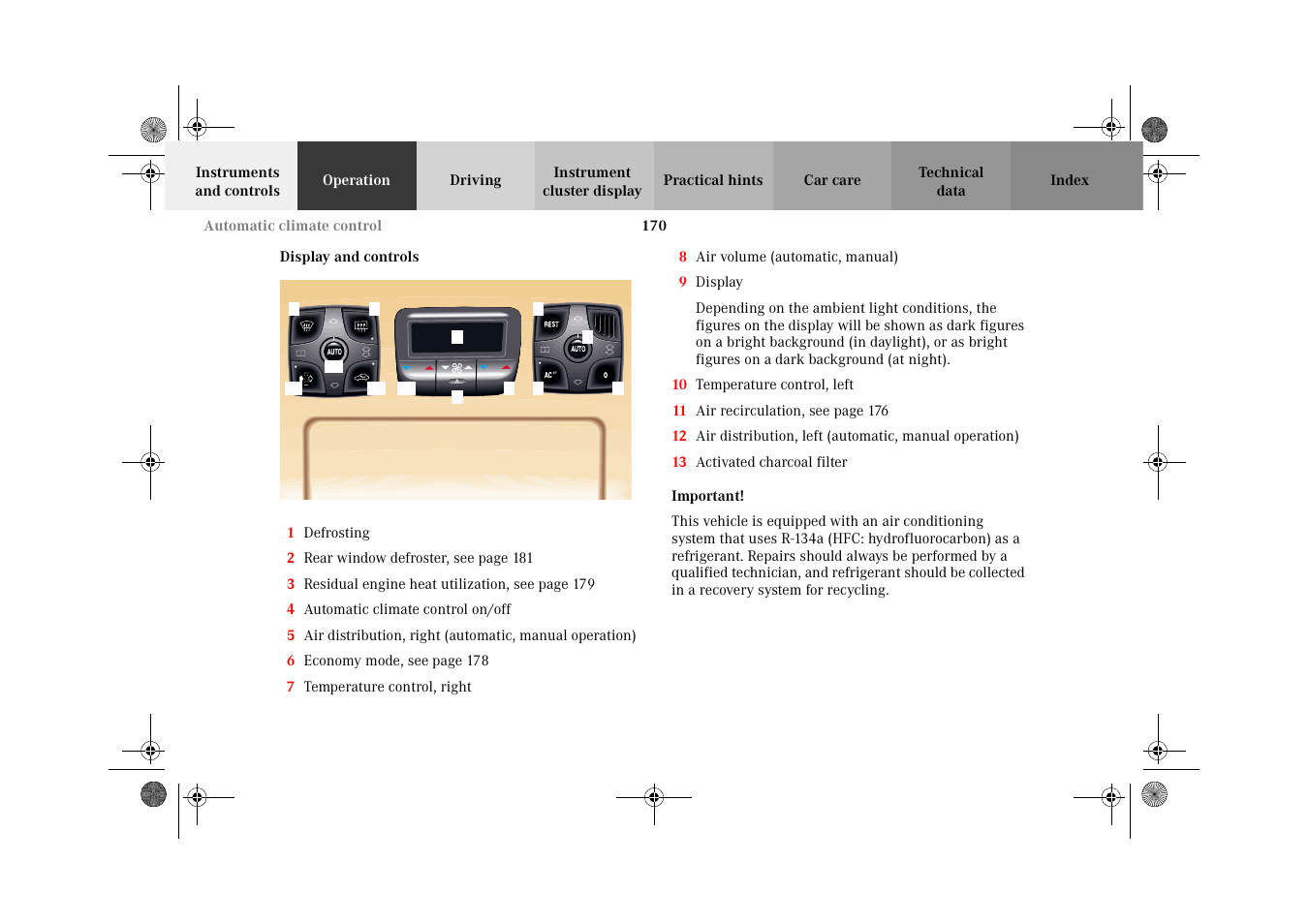Display and controls | Mercedes-Benz 2002 CL 600 User Manual | Page 173 / 430
