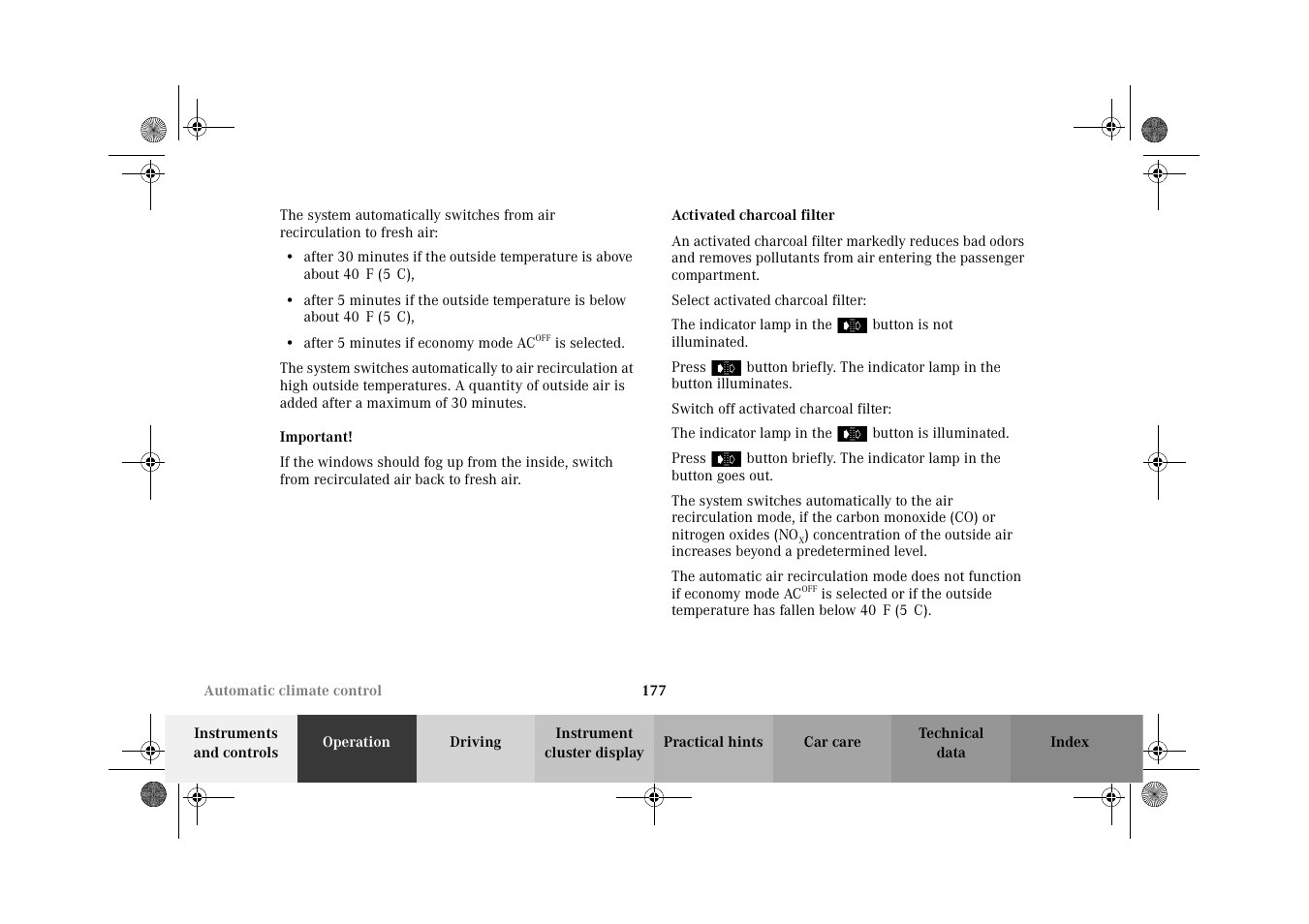 Activated charcoal filter | Mercedes-Benz 2002 CL 600 User Manual | Page 180 / 430