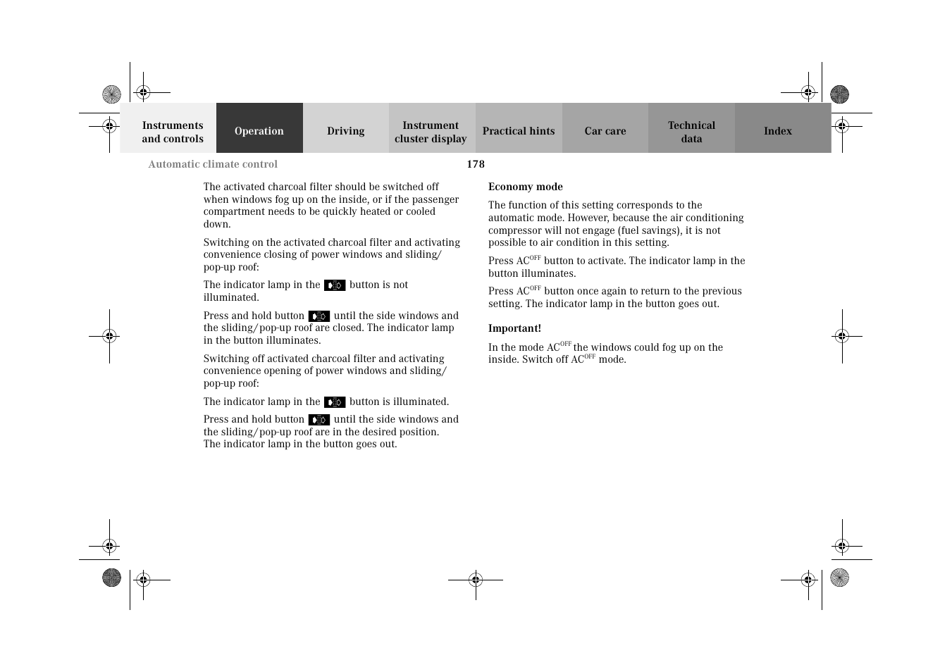 Economy mode | Mercedes-Benz 2002 CL 600 User Manual | Page 181 / 430