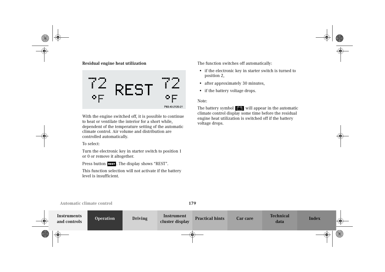 Residual engine heat utilization | Mercedes-Benz 2002 CL 600 User Manual | Page 182 / 430