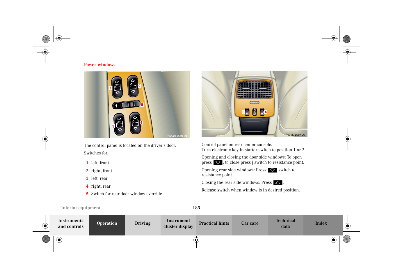 Power windows | Mercedes-Benz 2002 CL 600 User Manual | Page 186 / 430