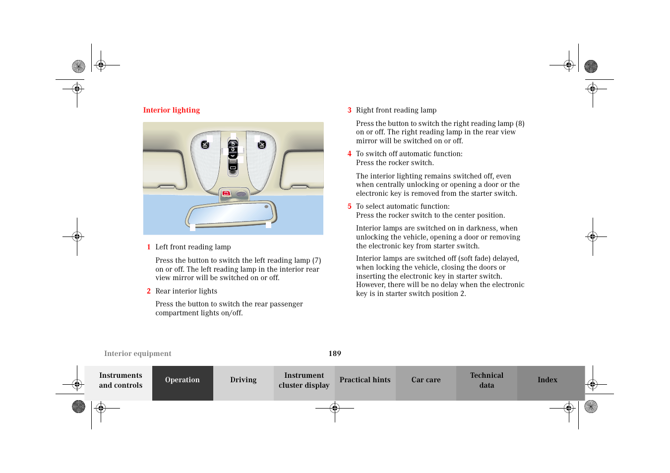 Interior lighting | Mercedes-Benz 2002 CL 600 User Manual | Page 192 / 430