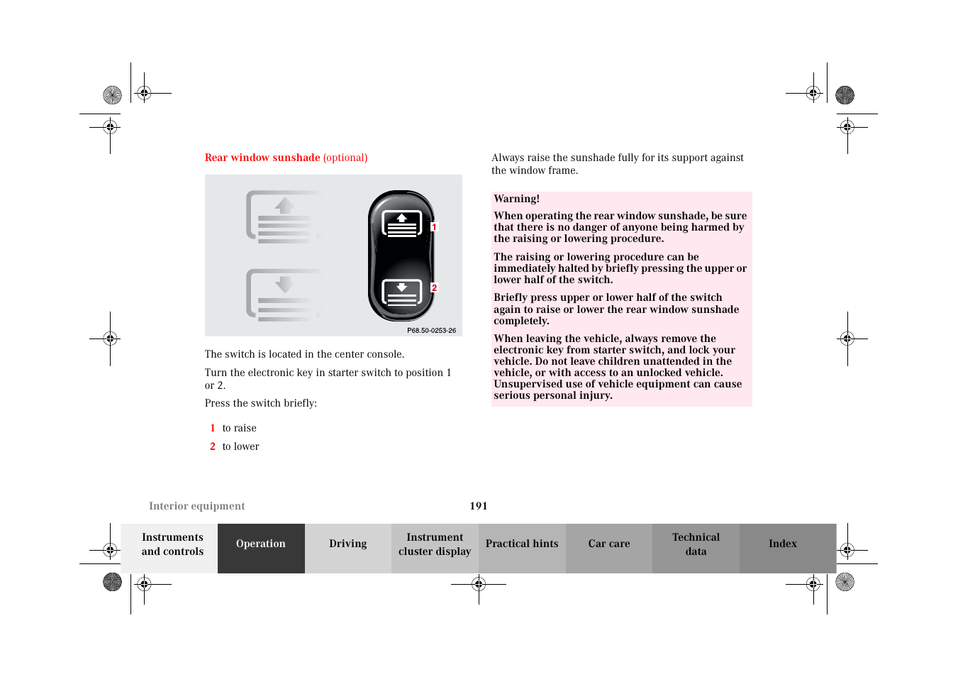 Rear window sunshade | Mercedes-Benz 2002 CL 600 User Manual | Page 194 / 430