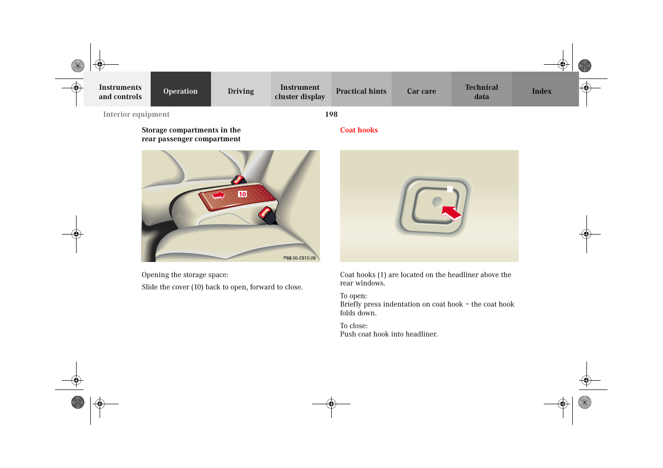 Coat hooks | Mercedes-Benz 2002 CL 600 User Manual | Page 201 / 430