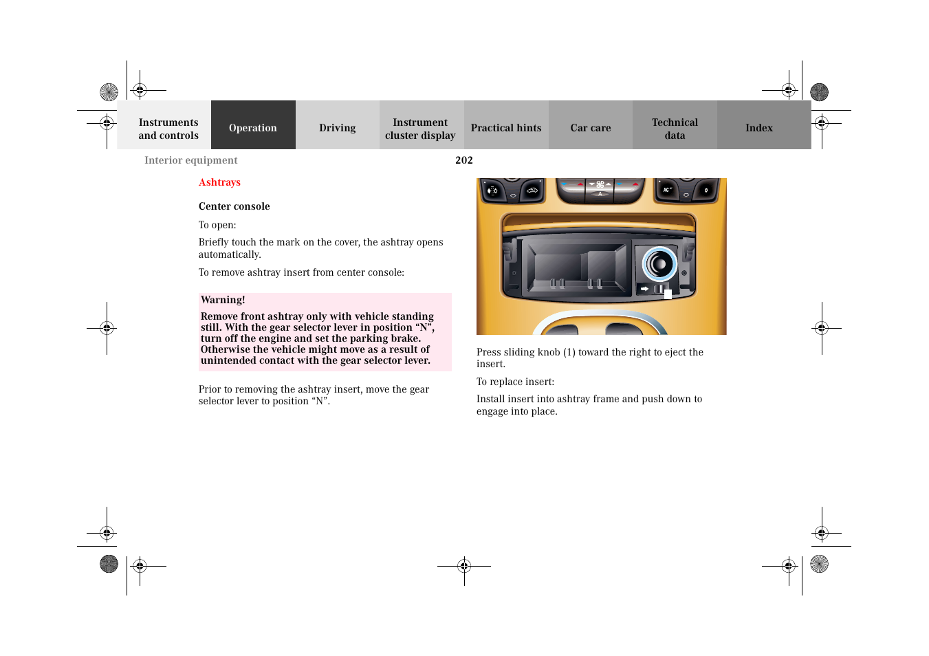 Ashtrays | Mercedes-Benz 2002 CL 600 User Manual | Page 205 / 430