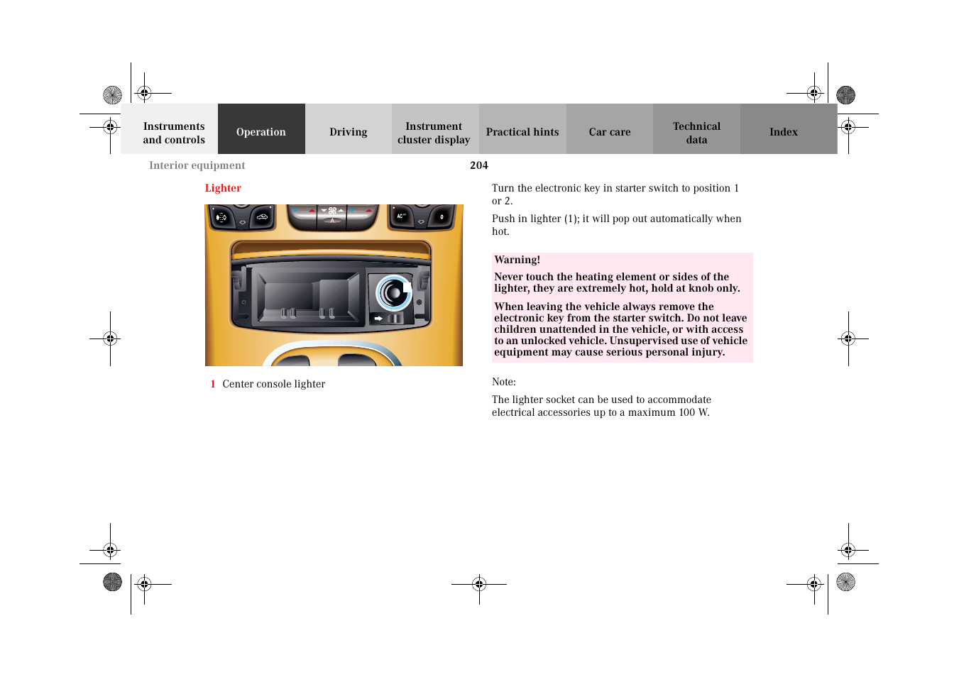 Lighter | Mercedes-Benz 2002 CL 600 User Manual | Page 207 / 430