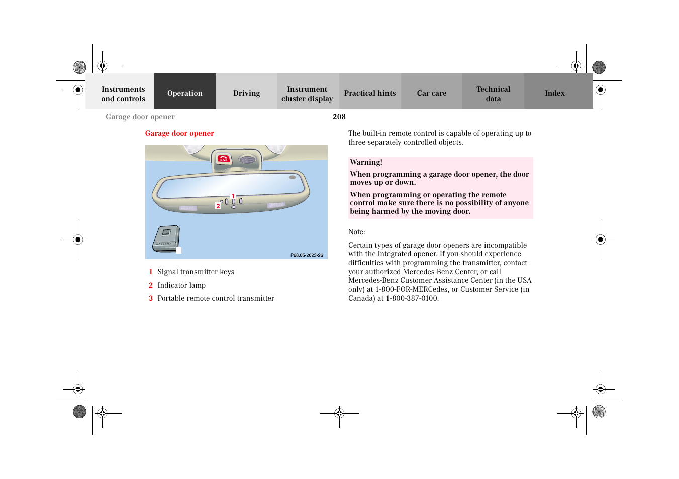Garage door opener | Mercedes-Benz 2002 CL 600 User Manual | Page 211 / 430