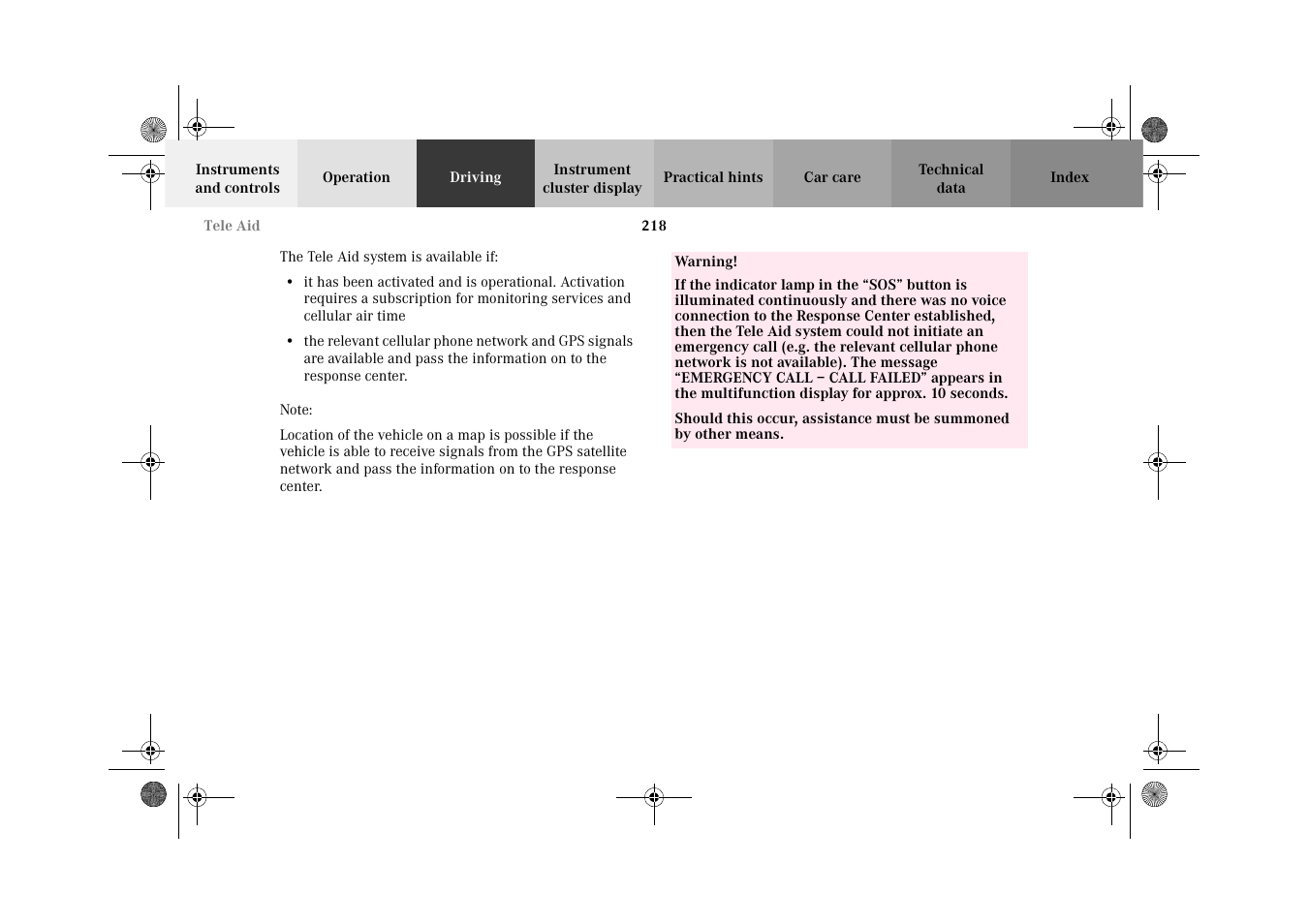 Mercedes-Benz 2002 CL 600 User Manual | Page 221 / 430