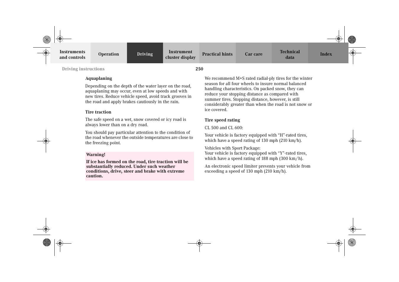 Mercedes-Benz 2002 CL 600 User Manual | Page 253 / 430