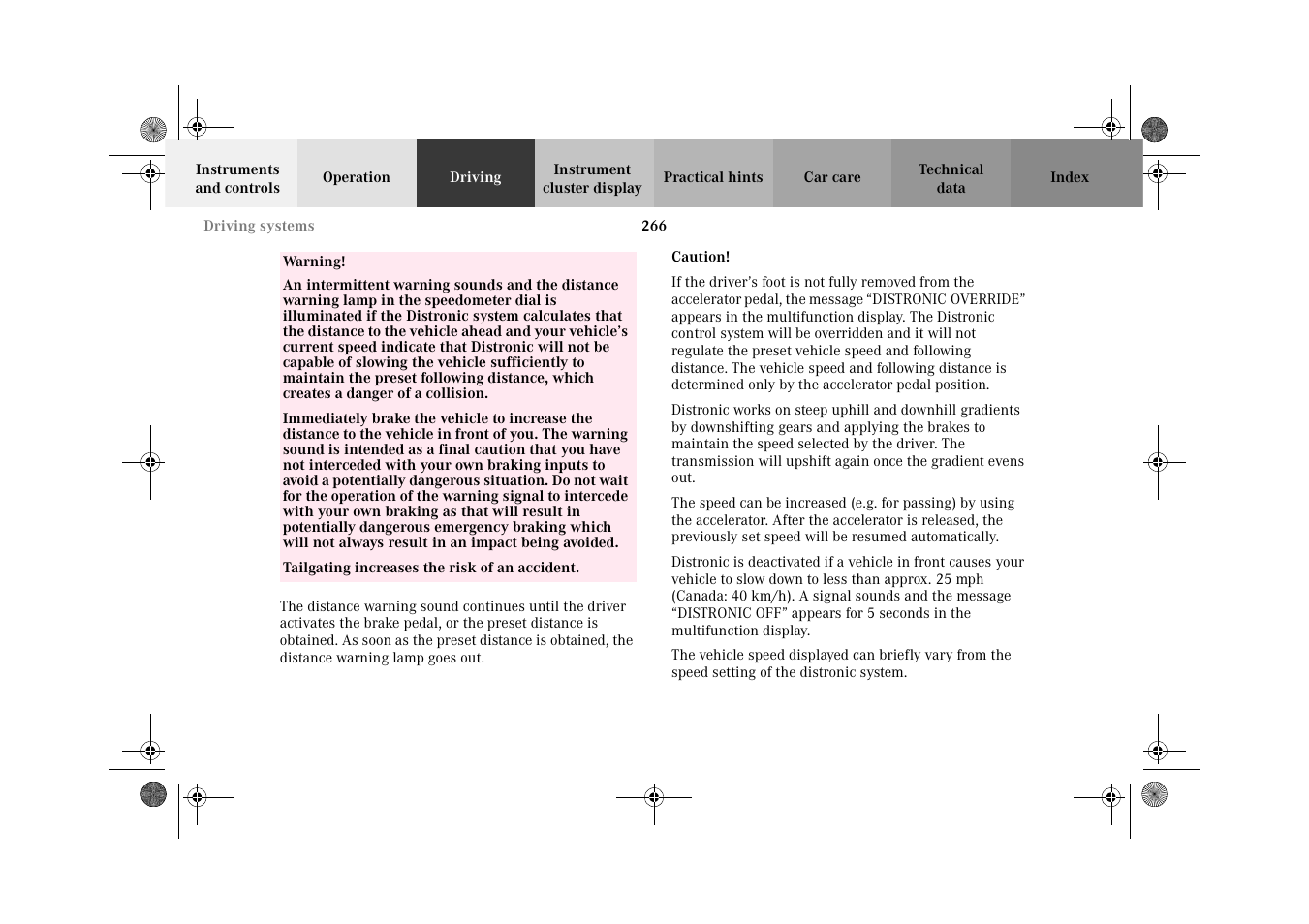 Mercedes-Benz 2002 CL 600 User Manual | Page 269 / 430