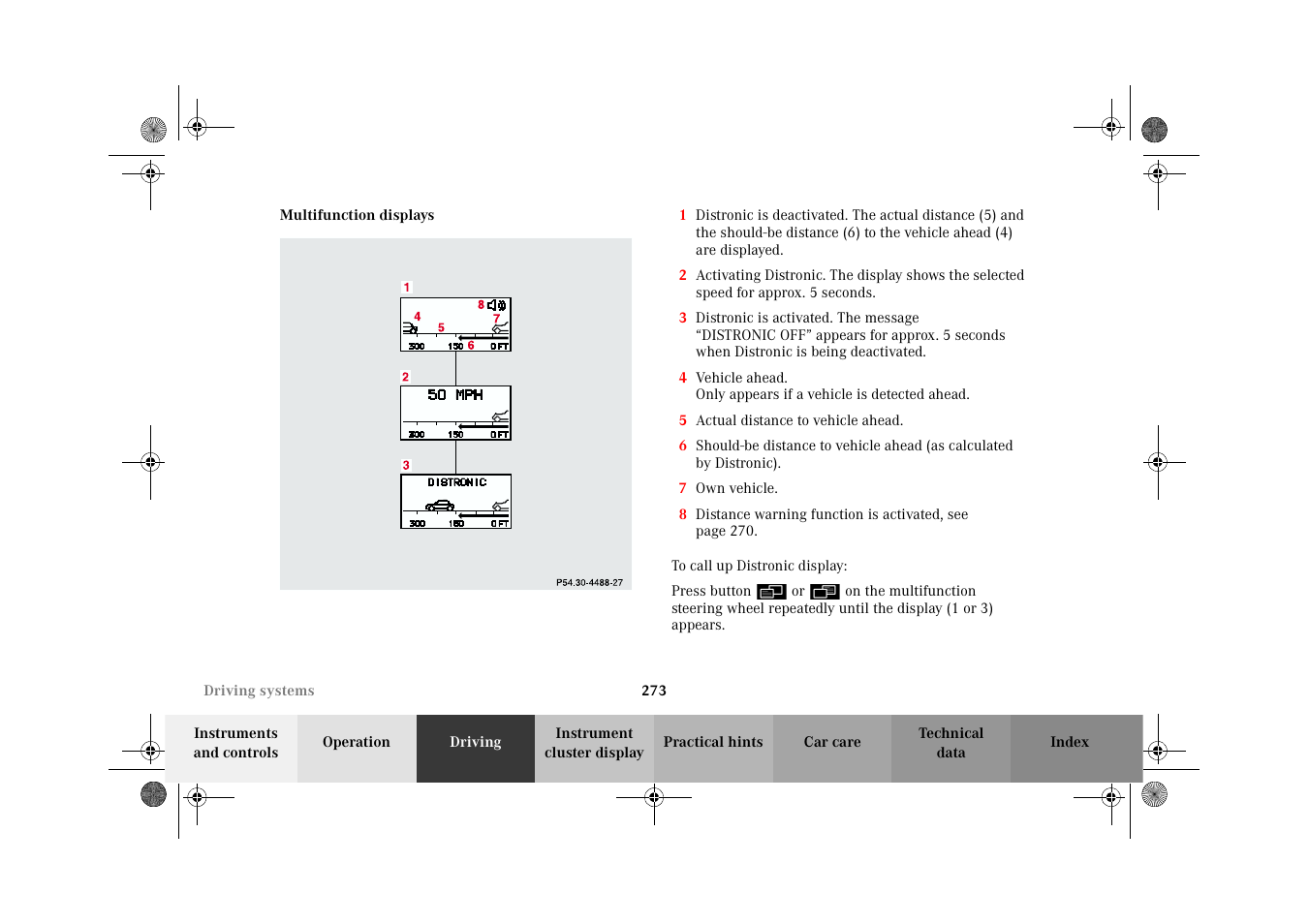 Multifunction displays | Mercedes-Benz 2002 CL 600 User Manual | Page 276 / 430