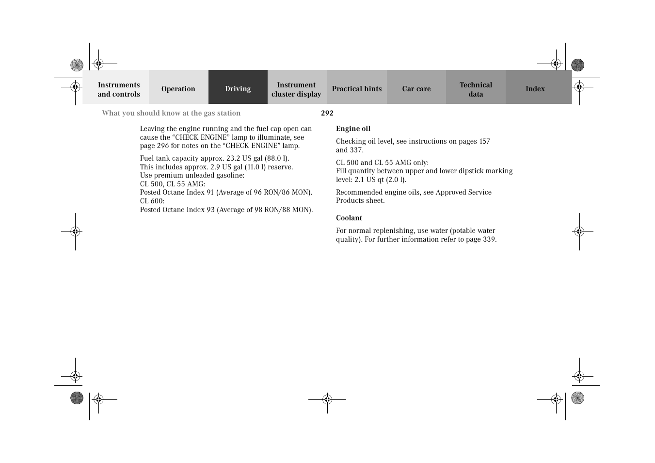 Mercedes-Benz 2002 CL 600 User Manual | Page 295 / 430