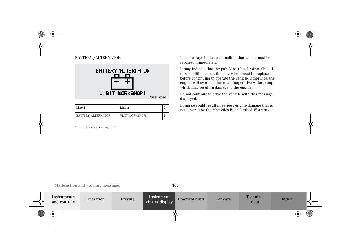 Battery /alternator | Mercedes-Benz 2002 CL 600 User Manual | Page 308 / 430