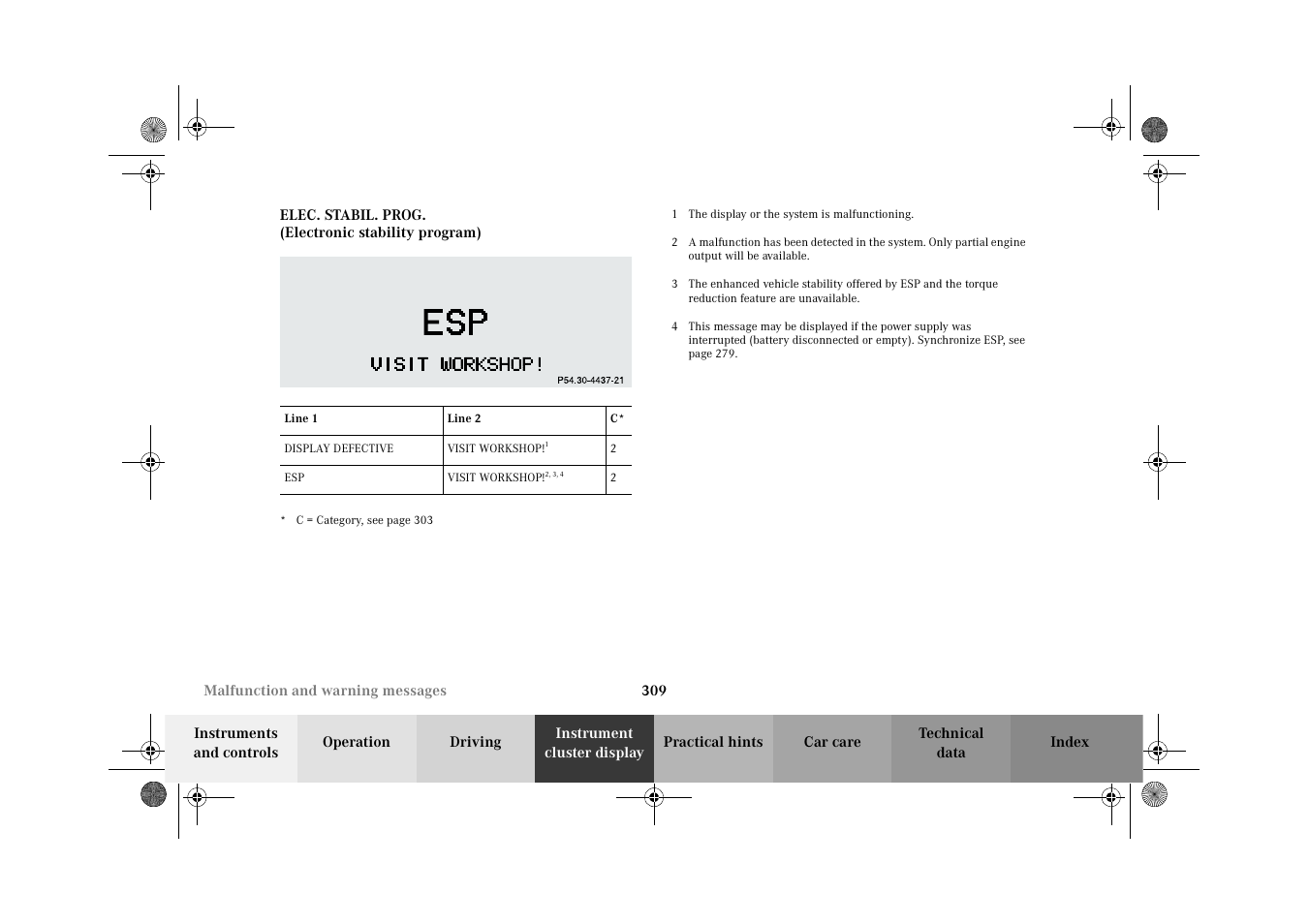 Elec. stabil. prog. (electronic stability program) | Mercedes-Benz 2002 CL 600 User Manual | Page 312 / 430