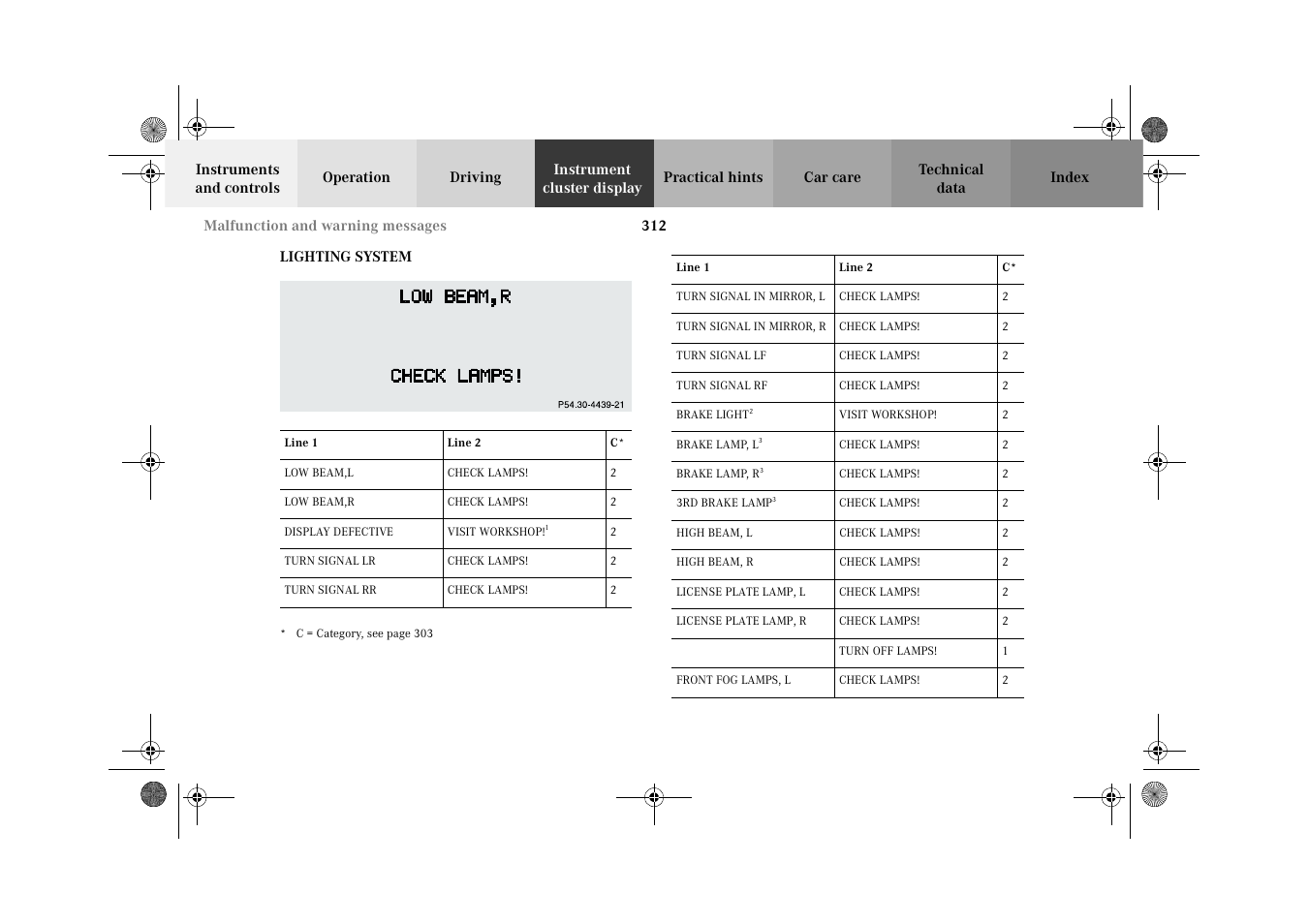 Lighting system | Mercedes-Benz 2002 CL 600 User Manual | Page 315 / 430