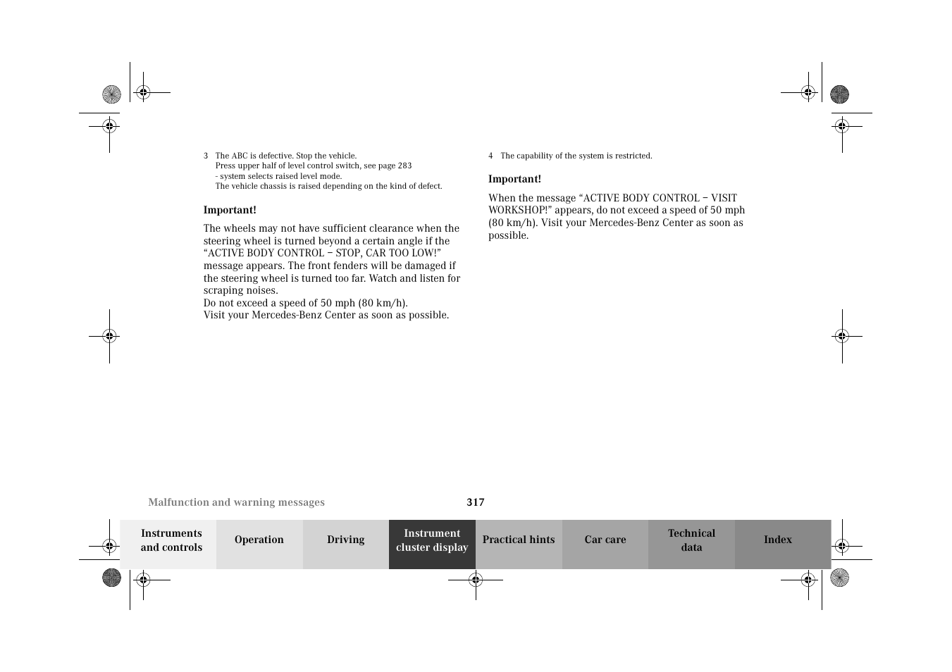 Mercedes-Benz 2002 CL 600 User Manual | Page 320 / 430