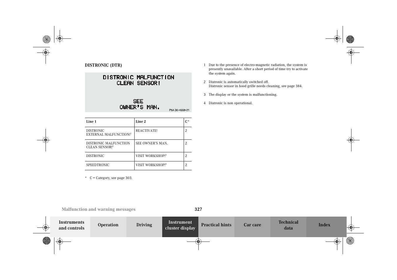 Distronic (dtr) | Mercedes-Benz 2002 CL 600 User Manual | Page 330 / 430