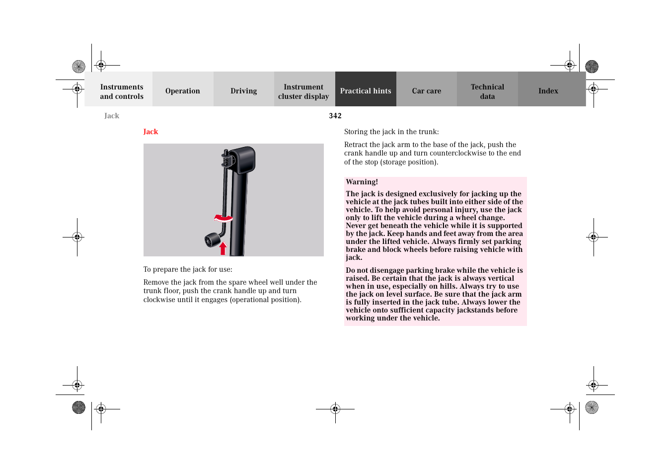 Jack | Mercedes-Benz 2002 CL 600 User Manual | Page 345 / 430