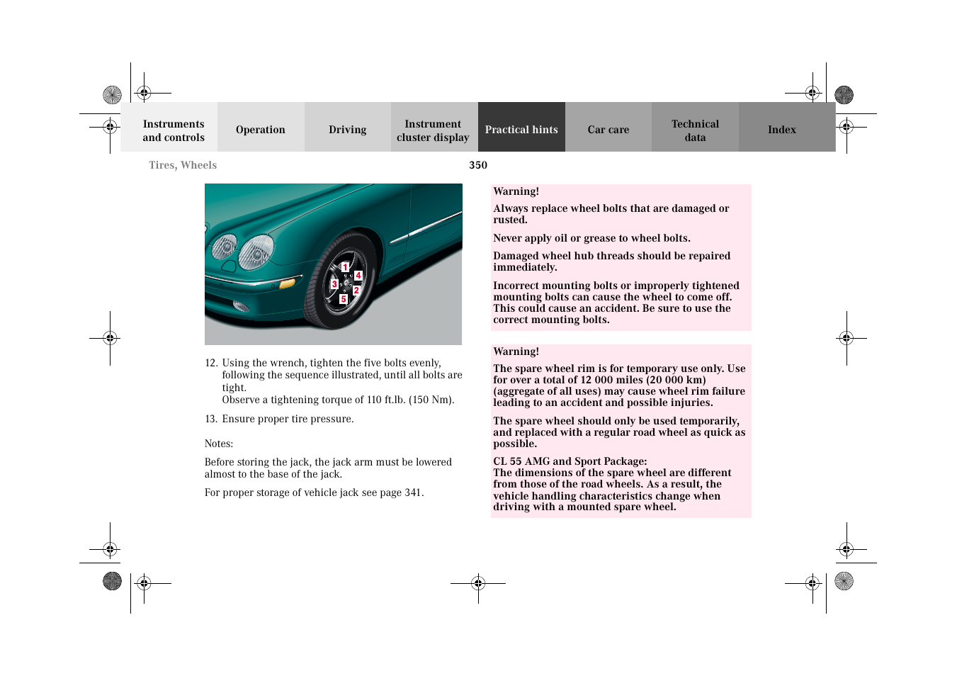 Mercedes-Benz 2002 CL 600 User Manual | Page 353 / 430