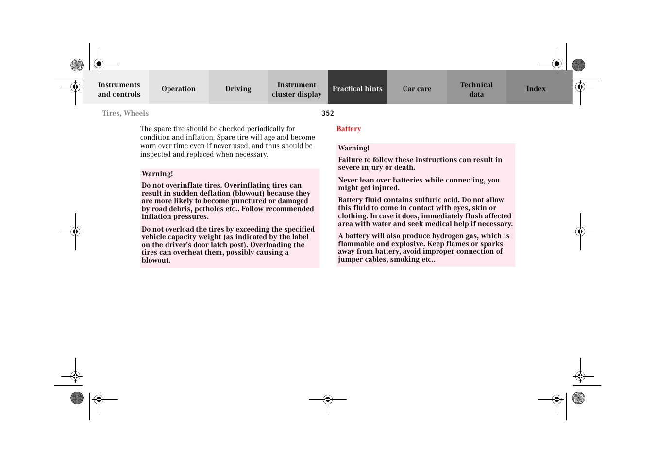 Battery | Mercedes-Benz 2002 CL 600 User Manual | Page 355 / 430