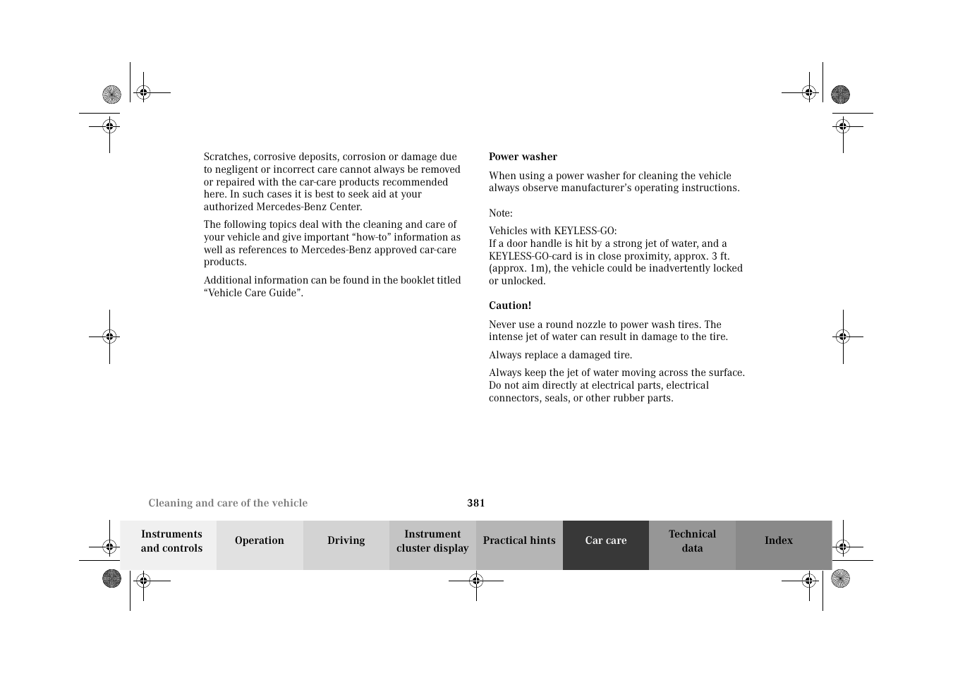 Power washer | Mercedes-Benz 2002 CL 600 User Manual | Page 384 / 430
