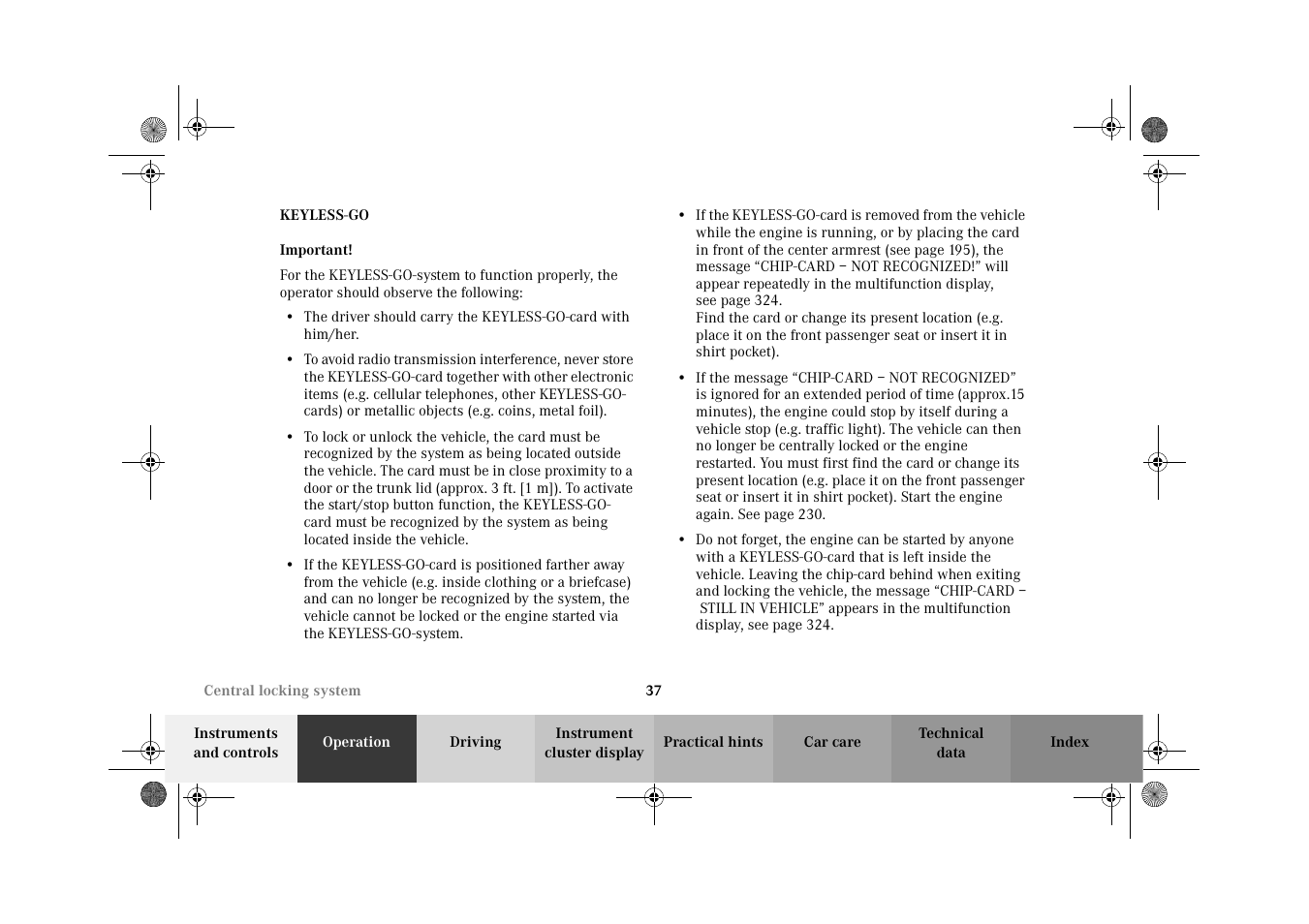 Keyless-go | Mercedes-Benz 2002 CL 600 User Manual | Page 40 / 430