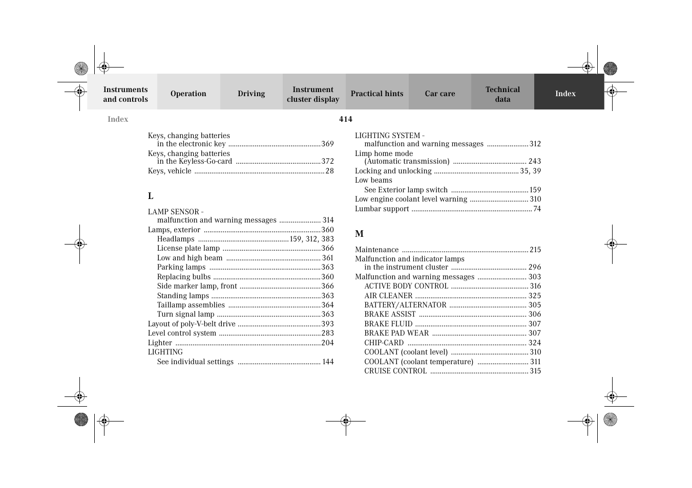 Mercedes-Benz 2002 CL 600 User Manual | Page 417 / 430