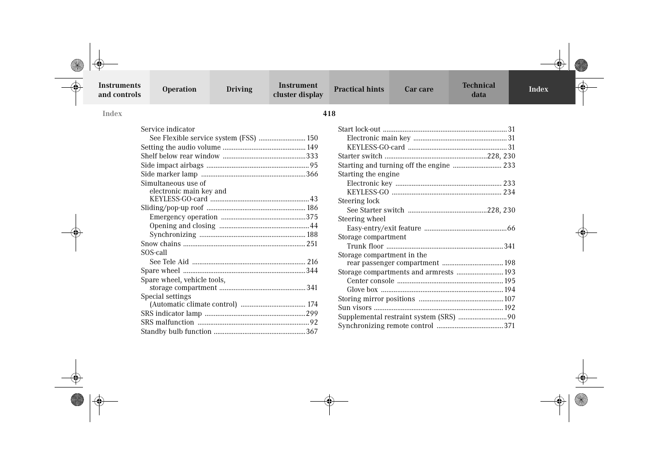 Mercedes-Benz 2002 CL 600 User Manual | Page 421 / 430