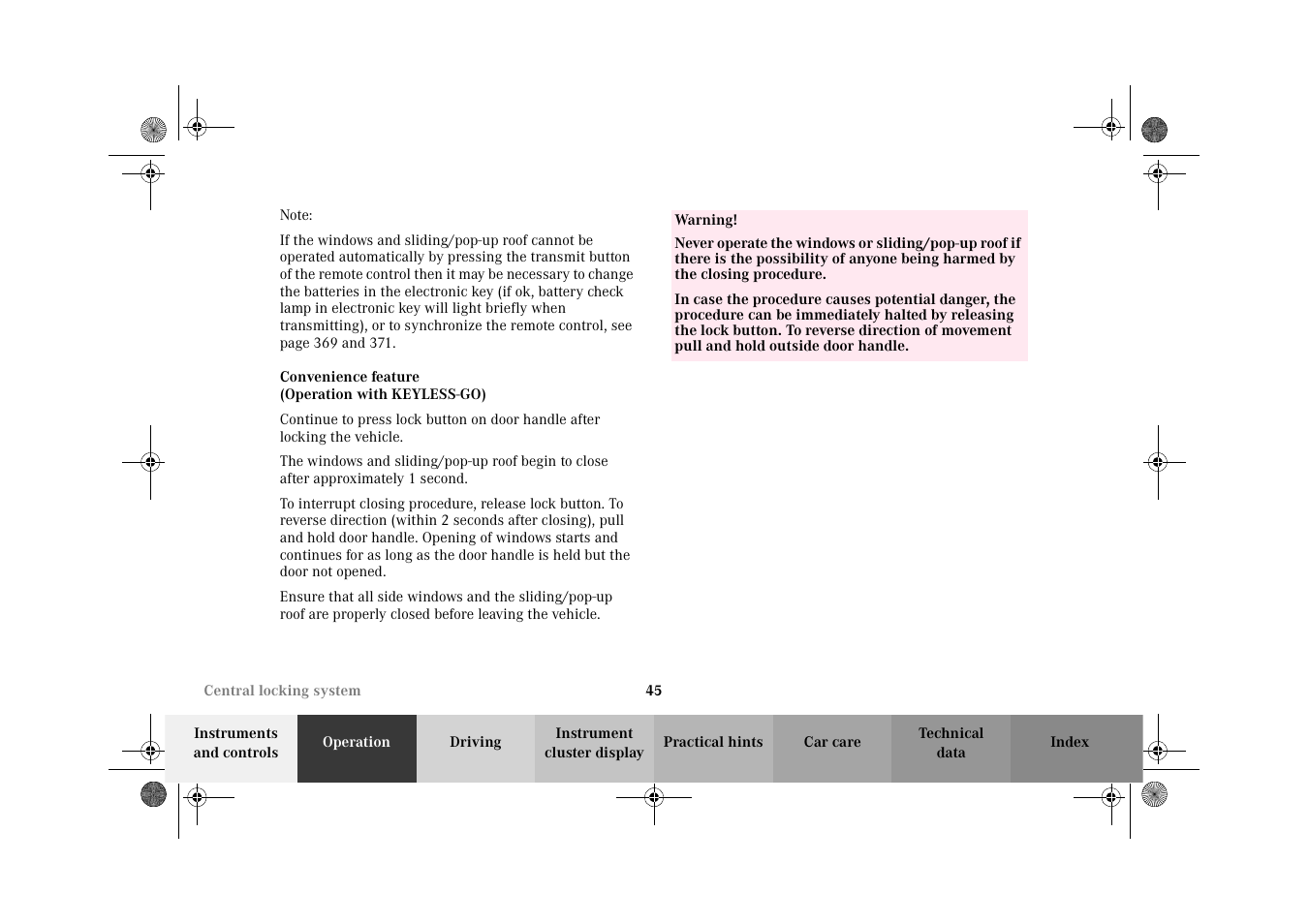 Mercedes-Benz 2002 CL 600 User Manual | Page 48 / 430