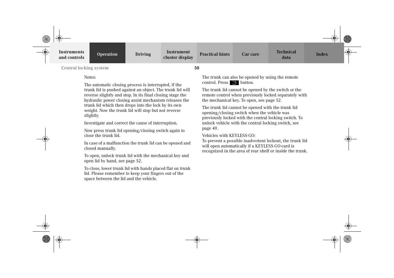 Mercedes-Benz 2002 CL 600 User Manual | Page 61 / 430