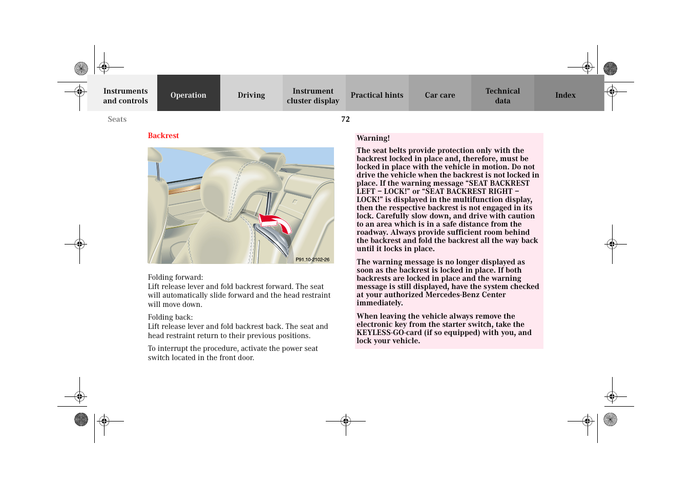 Backrest | Mercedes-Benz 2002 CL 600 User Manual | Page 75 / 430