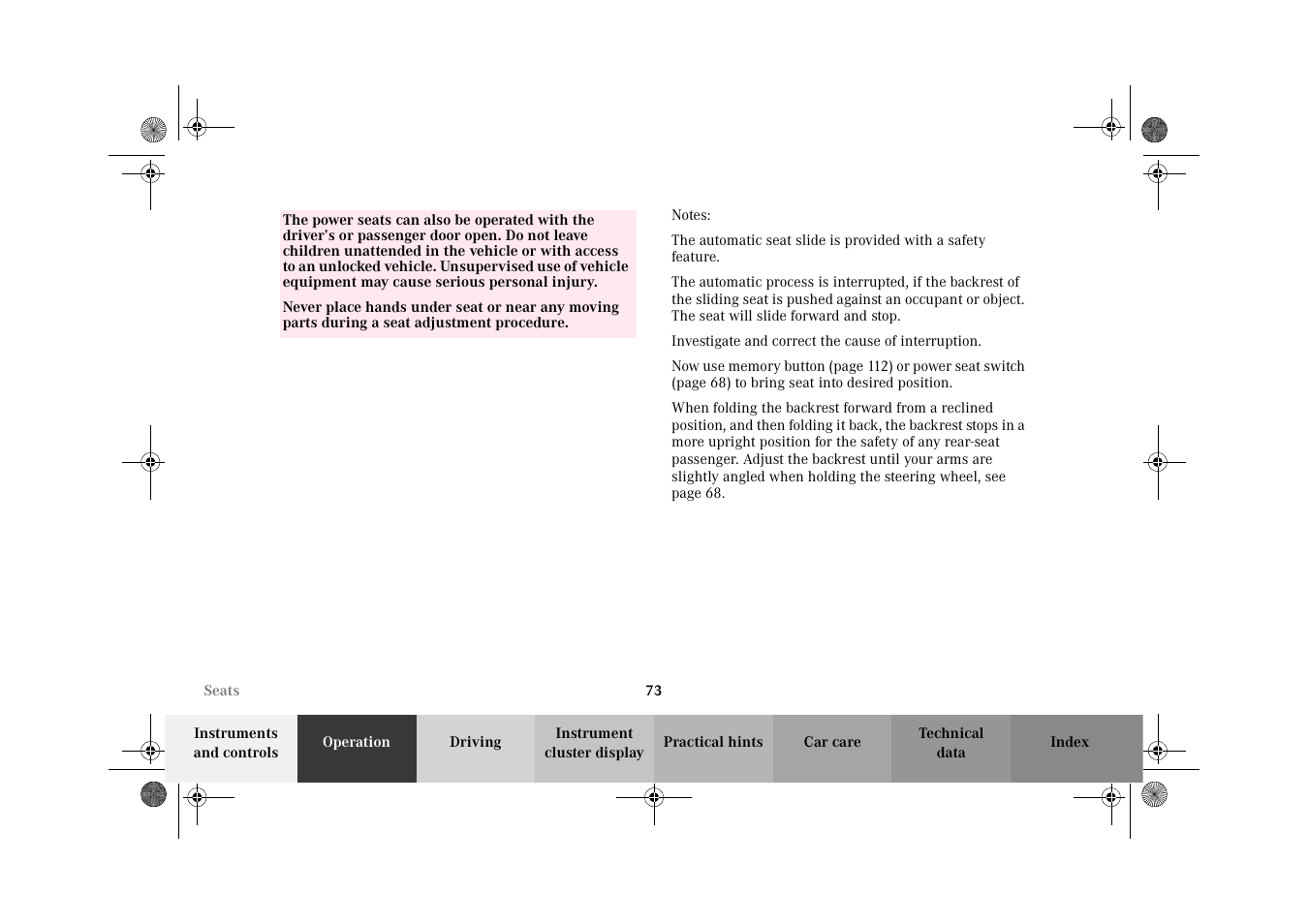Mercedes-Benz 2002 CL 600 User Manual | Page 76 / 430