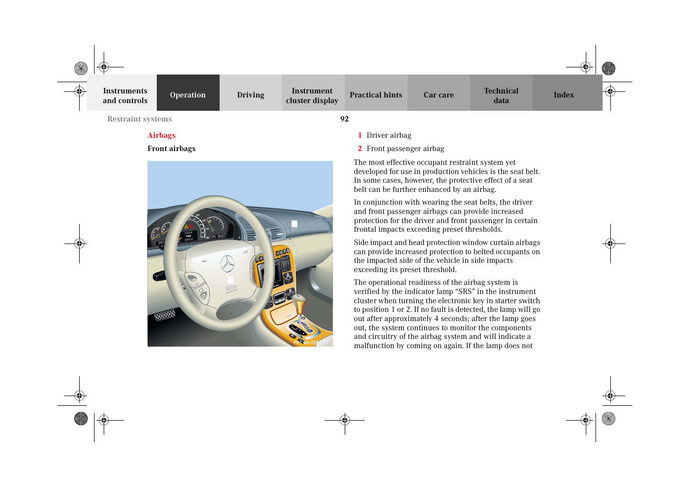 Airbags, Airbags:front airbags | Mercedes-Benz 2002 CL 600 User Manual | Page 95 / 430
