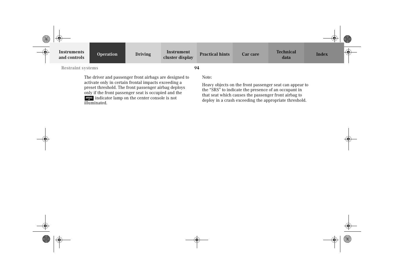 Mercedes-Benz 2002 CL 600 User Manual | Page 97 / 430