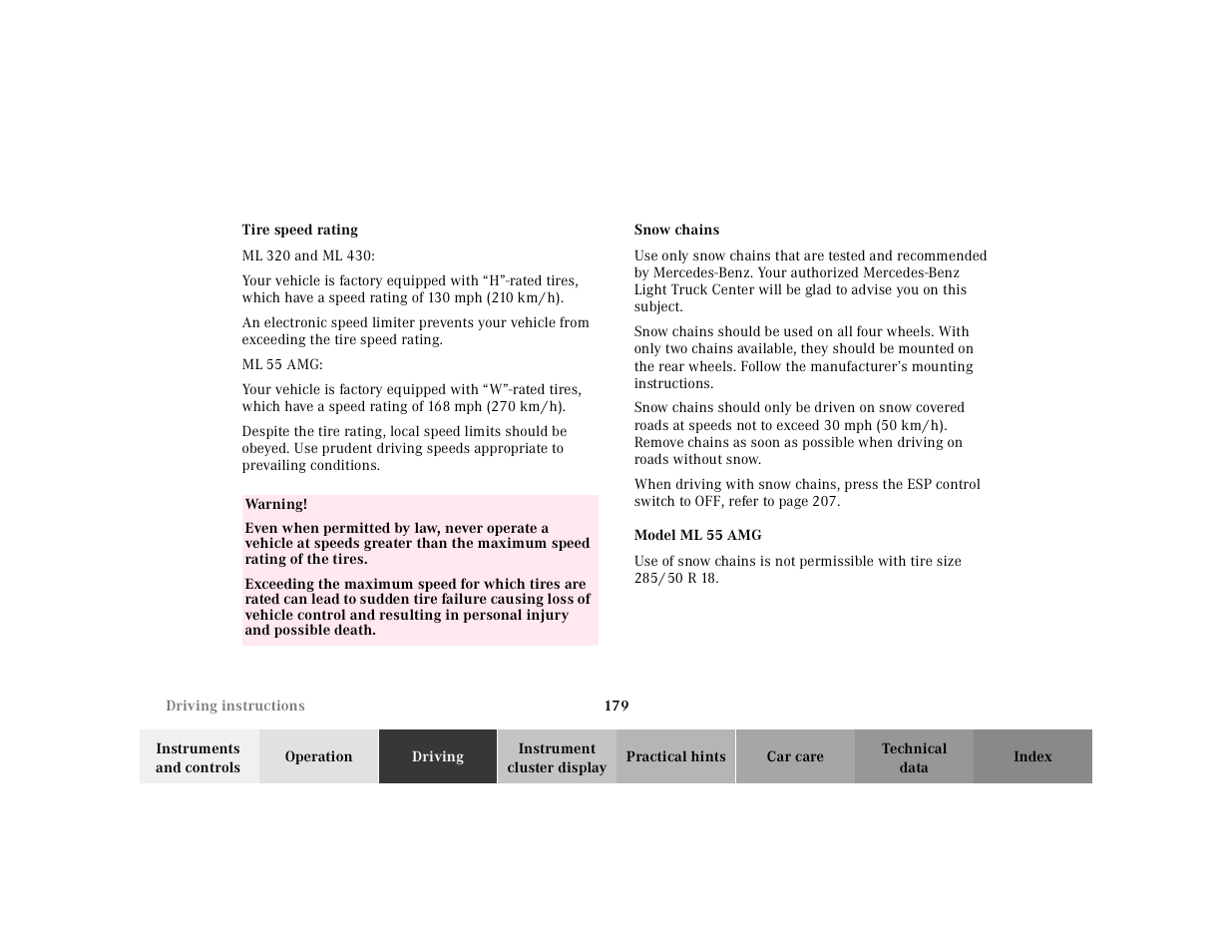 Mercedes-Benz 2001 ML 55 AMG User Manual | Page 182 / 317
