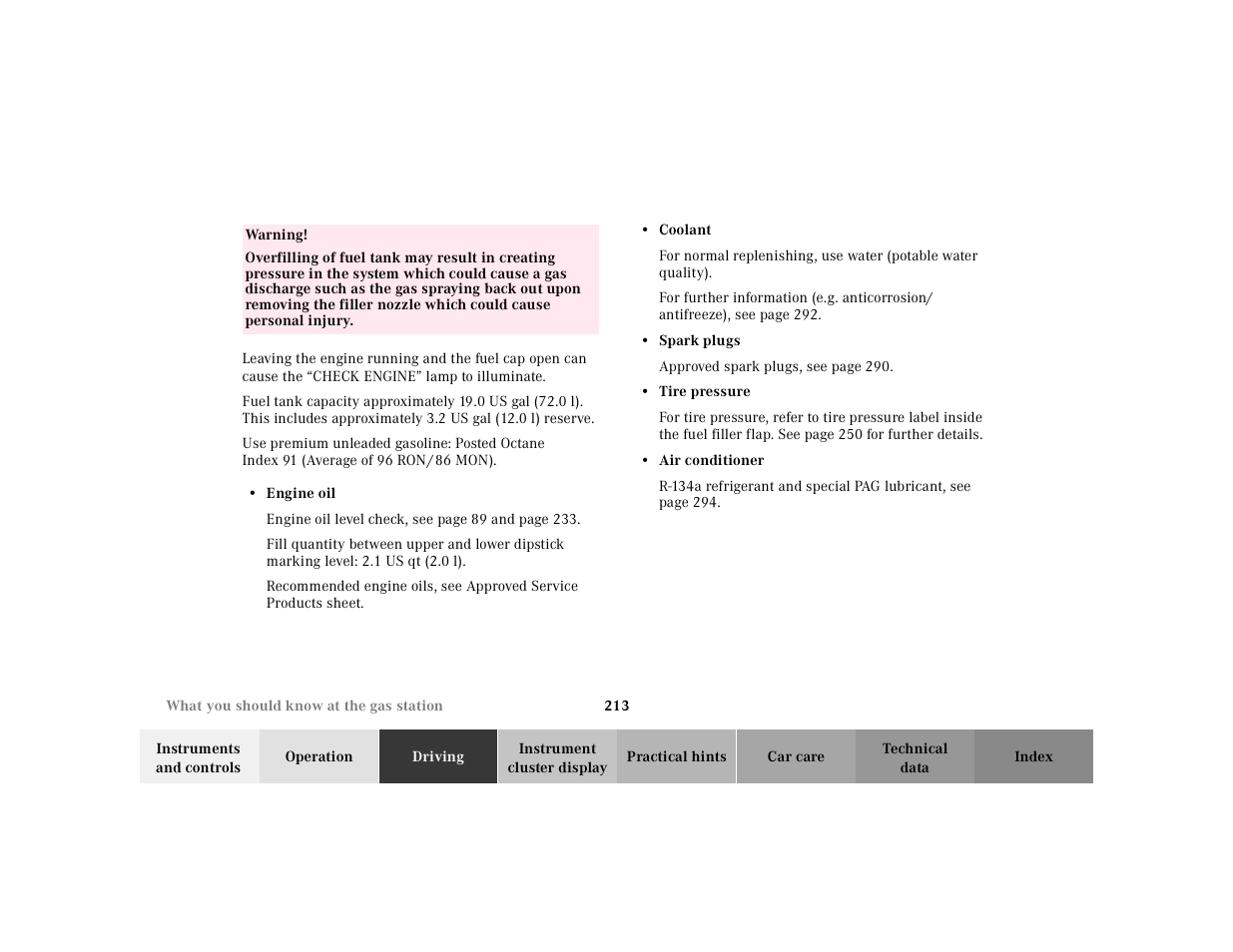 Mercedes-Benz 2001 ML 55 AMG User Manual | Page 216 / 317