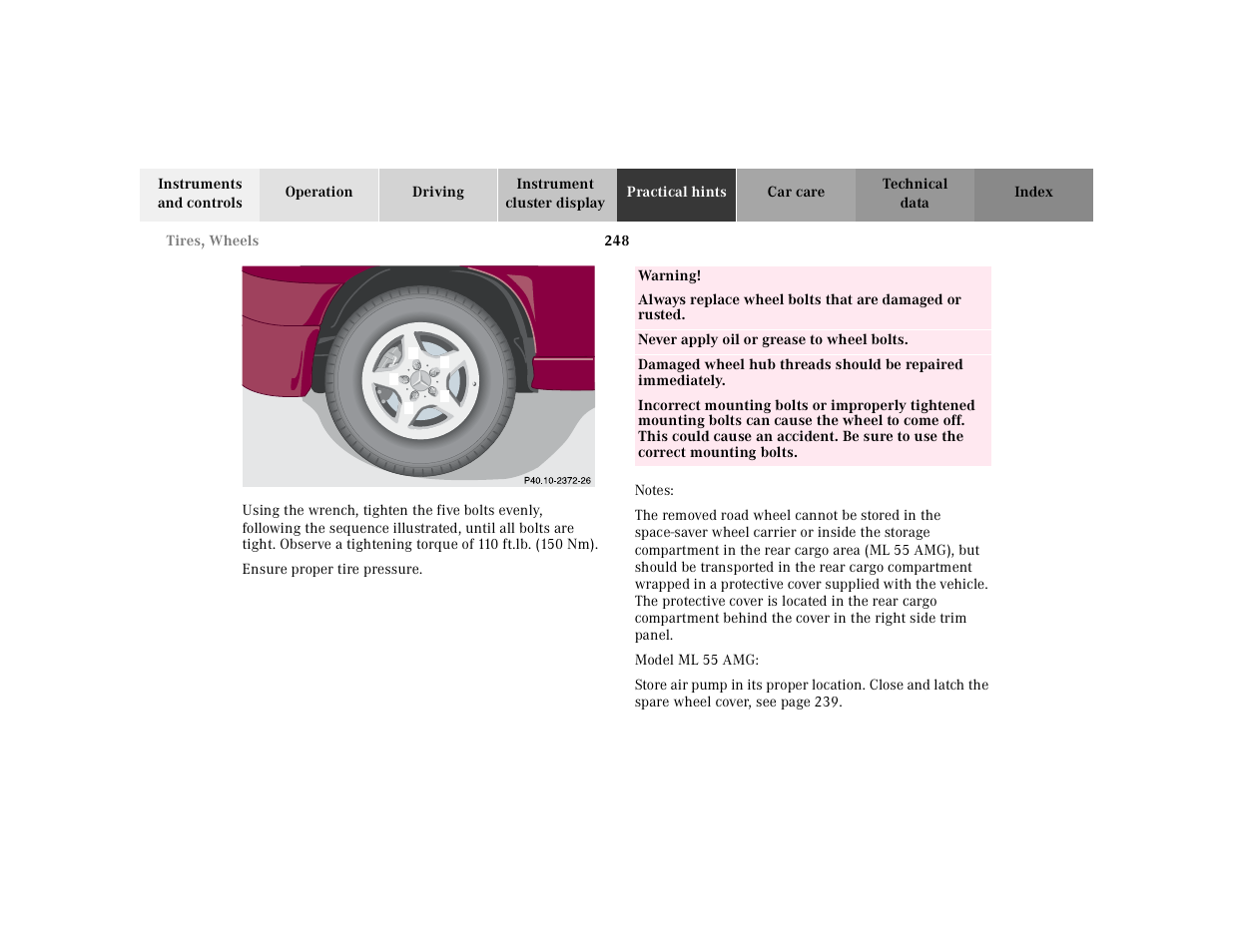 Mercedes-Benz 2001 ML 55 AMG User Manual | Page 251 / 317