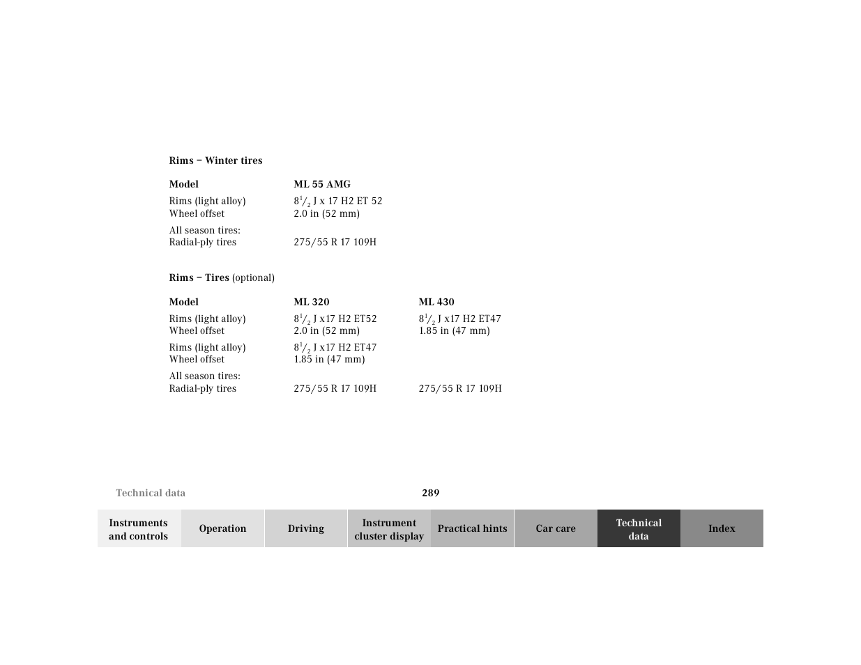 Mercedes-Benz 2001 ML 55 AMG User Manual | Page 292 / 317