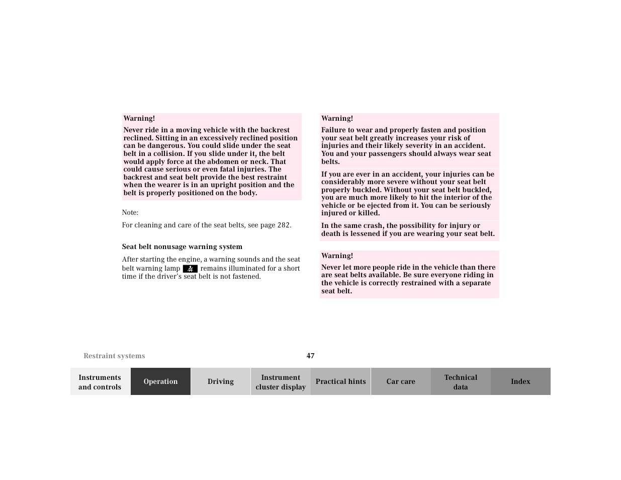 Mercedes-Benz 2001 ML 55 AMG User Manual | Page 50 / 317