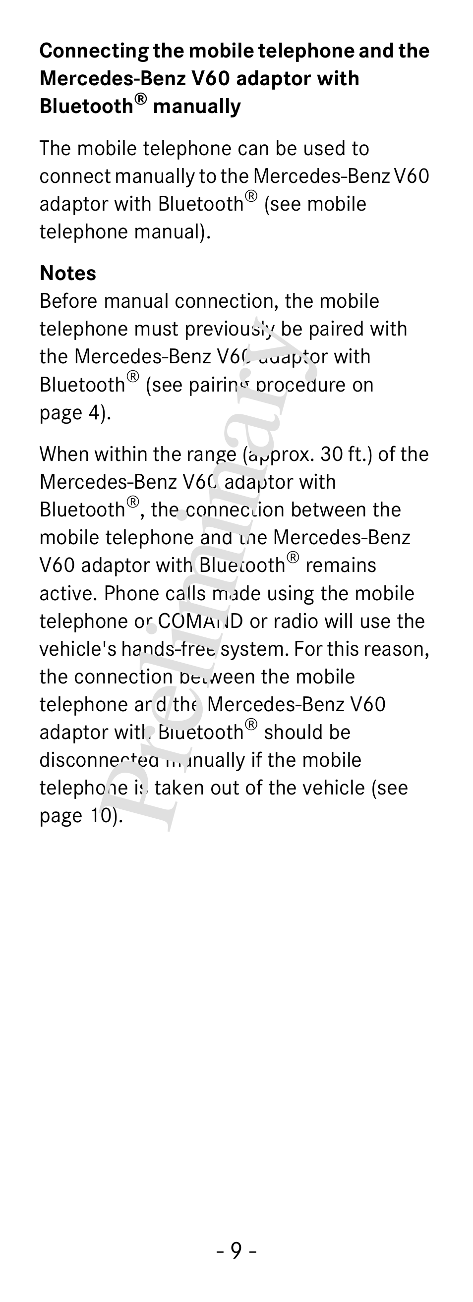 Pre lim in ar y | Mercedes-Benz V60 User Manual | Page 11 / 14