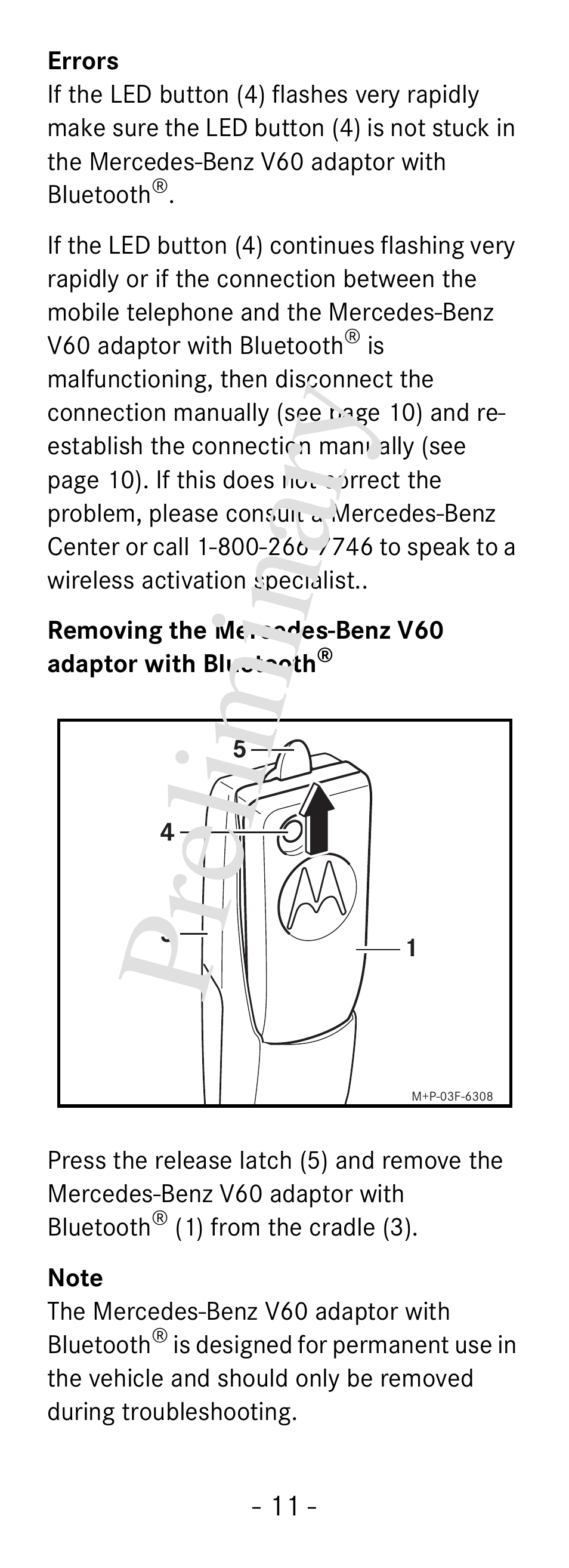 Pre lim in ar y | Mercedes-Benz V60 User Manual | Page 13 / 14