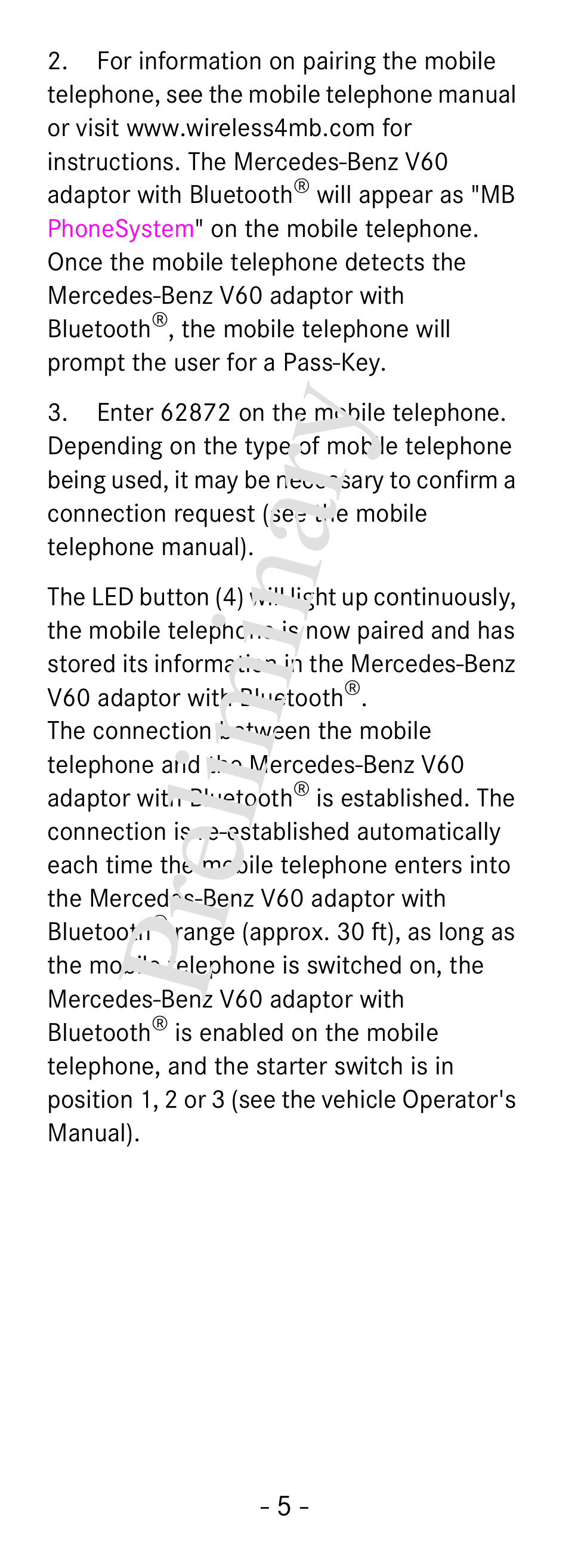 Pre lim in ar y | Mercedes-Benz V60 User Manual | Page 7 / 14